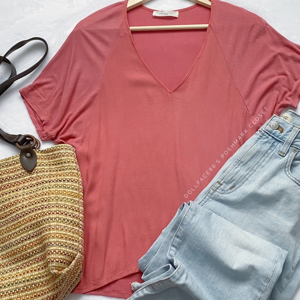 Zara Soft V-Neck Pink Raglan Shirt